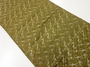 アンティーク　鶴に菊・花模様織出し丸帯（材料）